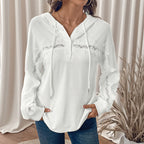 Lace Patchwork Hoodie Solid Color Casual Pullover Top Women Bella Mia