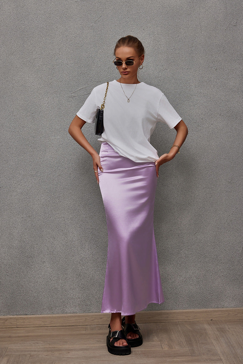 Spring Summer Artificial Silk Skirt Satin Skirt Women Casual Satin Hip Skirt Bella Mia