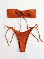Women Seperated Swimwear Low Waist Basic Strapless Solid Color Tube Top Sexy Bikini Bella Mia