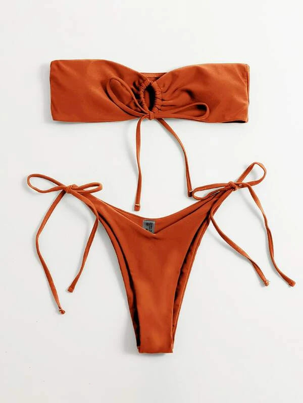 Women Seperated Swimwear Low Waist Basic Strapless Solid Color Tube Top Sexy Bikini Bella Mia