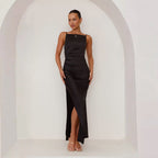 Women Clothing Summer Solid Color Sleeveless Tube Top Maxi Dress Sexy Slim Fit Backless Slit Dress Bella Mia