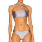 Swimsuit Women Bikini Solid Color Swimsuit Women Single Shoulder Sloping Shoulder Tube Top Bikini Bella Mia