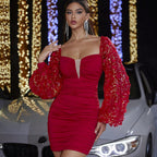 Fall Winter Sexy Dress Butterfly Sequined Lantern Sleeve Party Cocktail Nightclub Dress Bella Mia