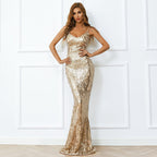 Elegant Sexy Sequined Evening Dress for Women Geometric Abstract Pattern Strap Dress for Women Prom Formal Gown Bella Mia