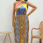 plus Size Women Women Clothing Summer Retro Mixed Color Printing Random Non Positioning Split Tied Dress Bella Mia