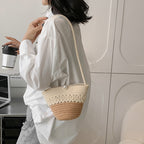 Crossbody Straw Bag Cotton Thread Woven Bag Mobile Phone Change Key Case Hollow Out Cutout Cotton Thread Woven Bag Casual Cute Women Bella Mia