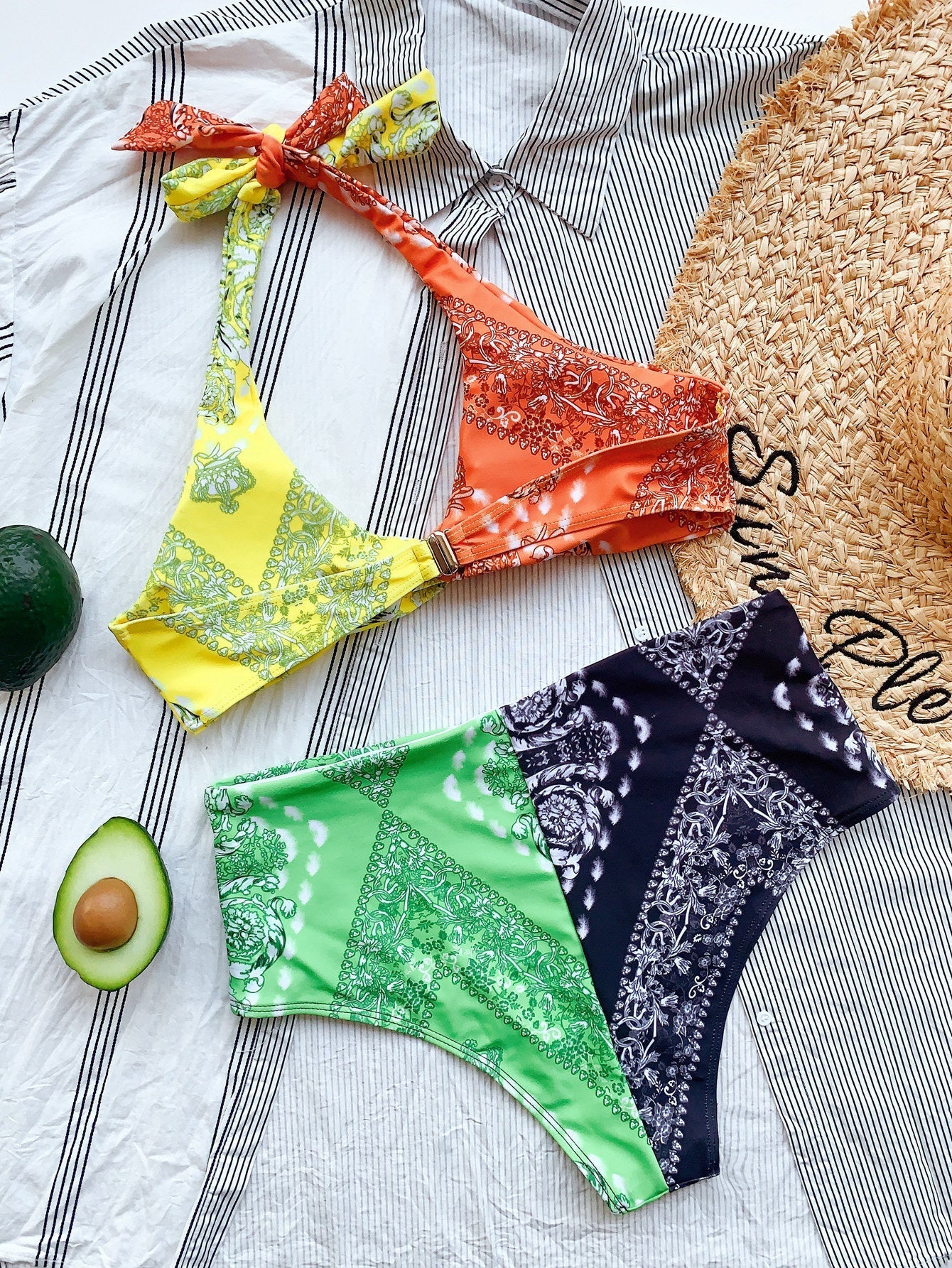 Bikini Double Bikini Print Stitching Swimsuit Swimsuit Strap Knotted Swimsuit Women Bikini Bella Mia