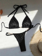 Sexy T Shaped Pearl Leopard Special Fabric Swimwear Swimsuit Bikini Bella Mia