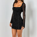 Peach Collar Waist See through Dress Autumn Sexy Long Sleeve Hip Dress Bella Mia
