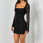 Peach Collar Waist See through Dress Autumn Sexy Long Sleeve Hip Dress Bella Mia