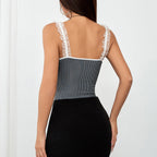 Women Striped Bow Suspenders Stitching Lace Slim Jumpsuit Women Clothing Bella Mia