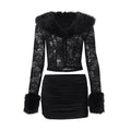 Women Clothing Autumn Winter Street Lace Plush Long Sleeved Top Sexy Skirt Set Bella Mia