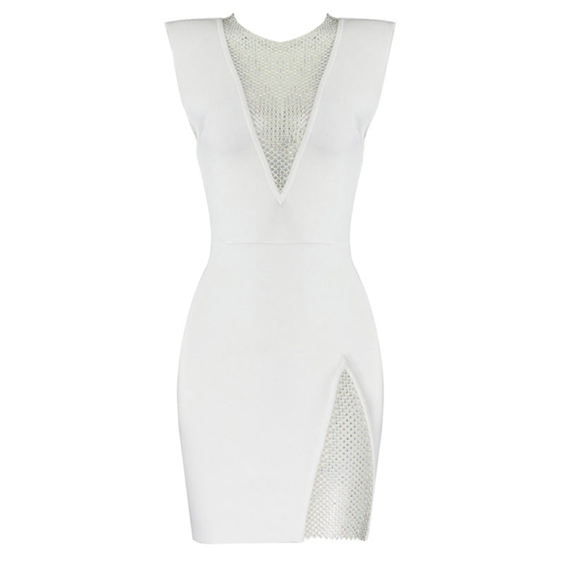 Summer Net Drill Sexy Sleeveless Bandage One Piece Dress Elegant Women Clothing Bella Mia