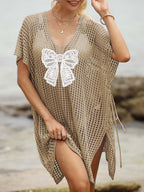Women Beach Cover Up Lace Butterfly Stitching Woven Shirt Hollow Out Cutout out Strap Beach Dress Bella Mia
