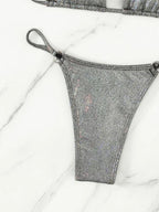 Sexy Three Piece Bikini Silver Thin Glittering Special Fabric Lace up Women Swimsuit Bella Mia