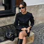 Autumn Niche Design round Neck Long Sleeve Waist Tight Slim Fit A line Dress Elegant Long Blazer for Women Bella Mia