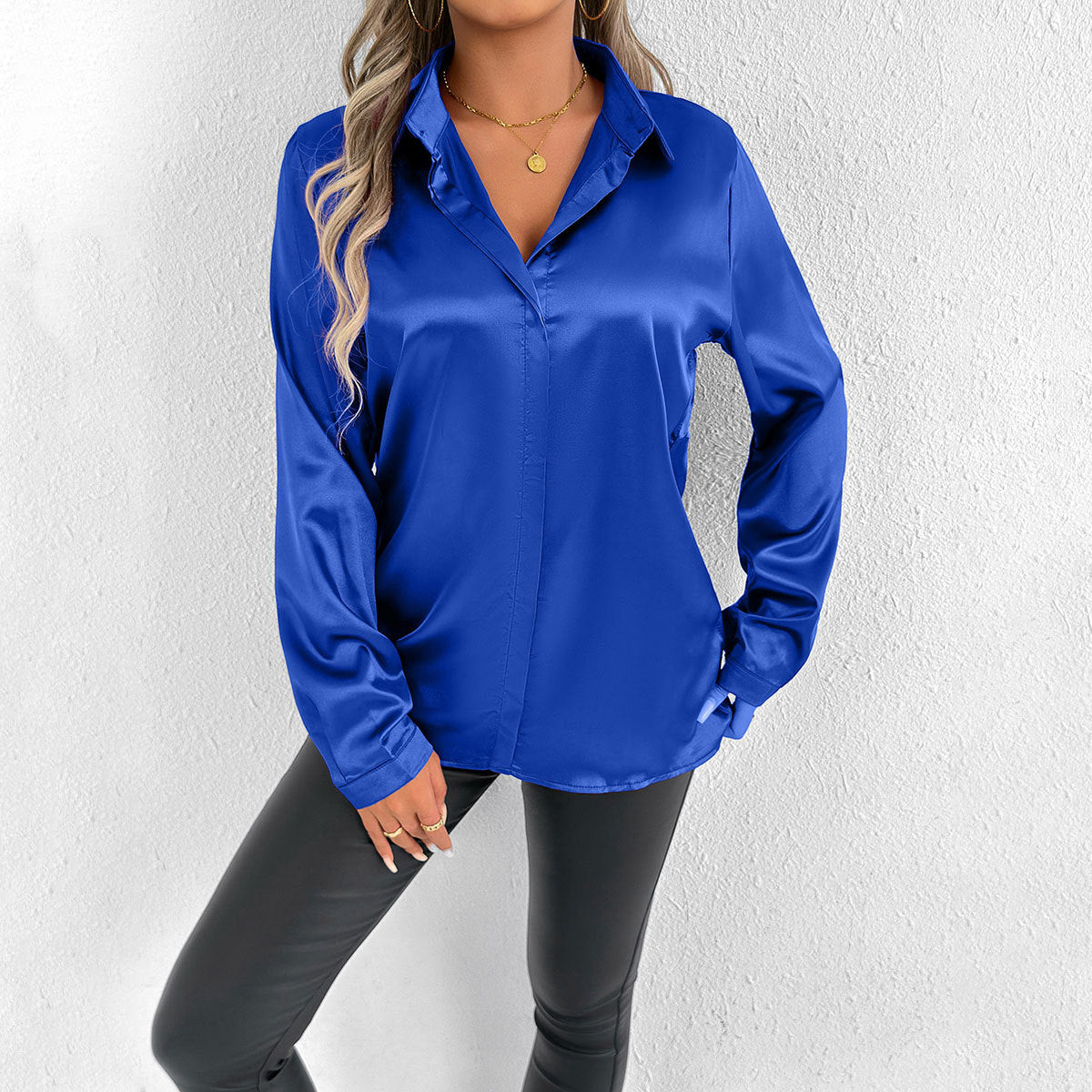 Women Clothes Clothes Spring Summer Satin Shirt Shirt Long Sleeve Satin Top Bella Mia