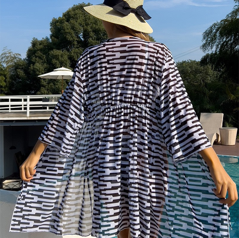 Lonkey Mesh Three Piece Swimsuit Women's Digital Printing Twist Bag Sun Protection Clothing Bella Mia