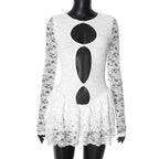 Women Clothing Summer Character Hollow Out Cutout Lace Long Sleeve Ruffled Sheath Dress Bella Mia
