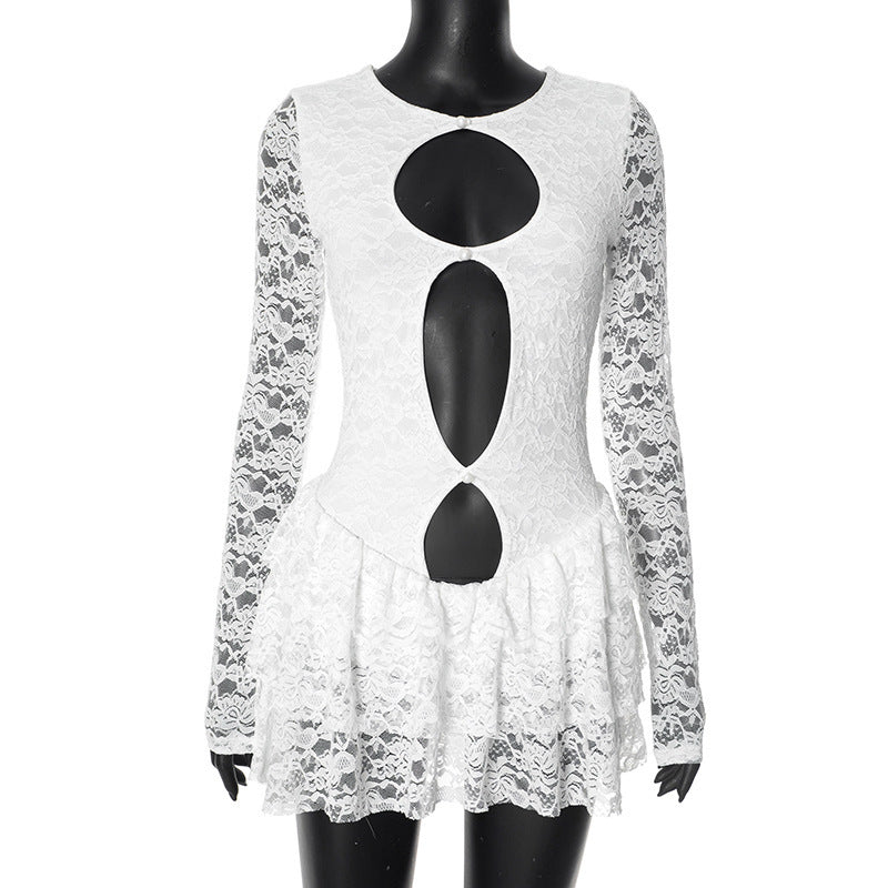 Women Clothing Summer Character Hollow Out Cutout Lace Long Sleeve Ruffled Sheath Dress Bella Mia