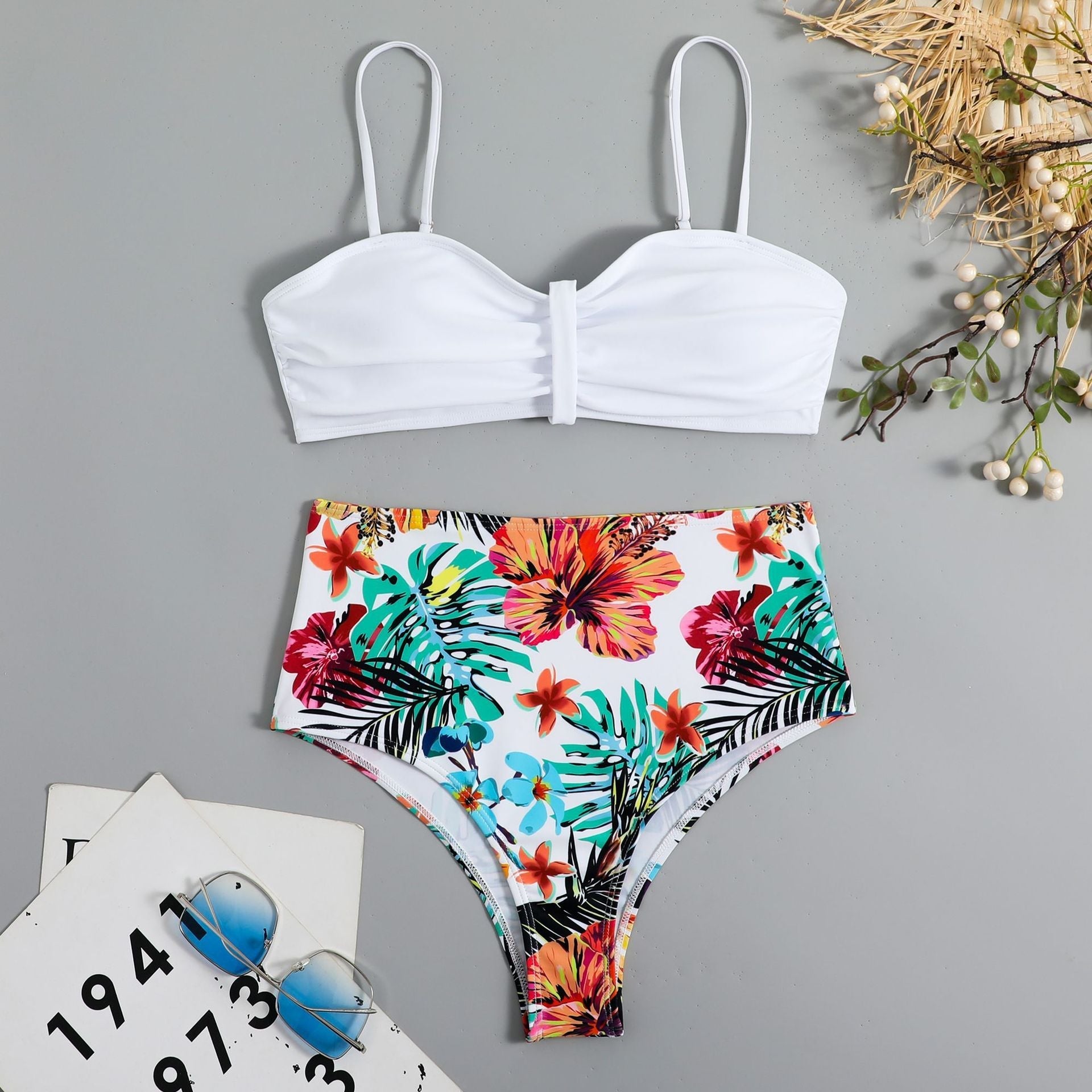 Swimsuit Women Split Bikini Retro Sexy Solid Color Printing Bikini Wear Bella Mia