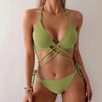 Bikini Halter Cross Split Sexy Cropped Outfit Three Piece Sets Swimwear Swimsuit Women Bella Mia