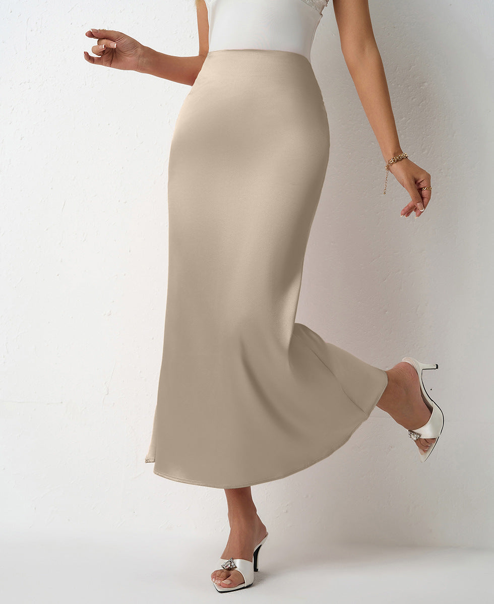Women Clothing Spring Summer Slim Satin Skirt Satin Mid Length Sheath Fishtail Skirt Bella Mia