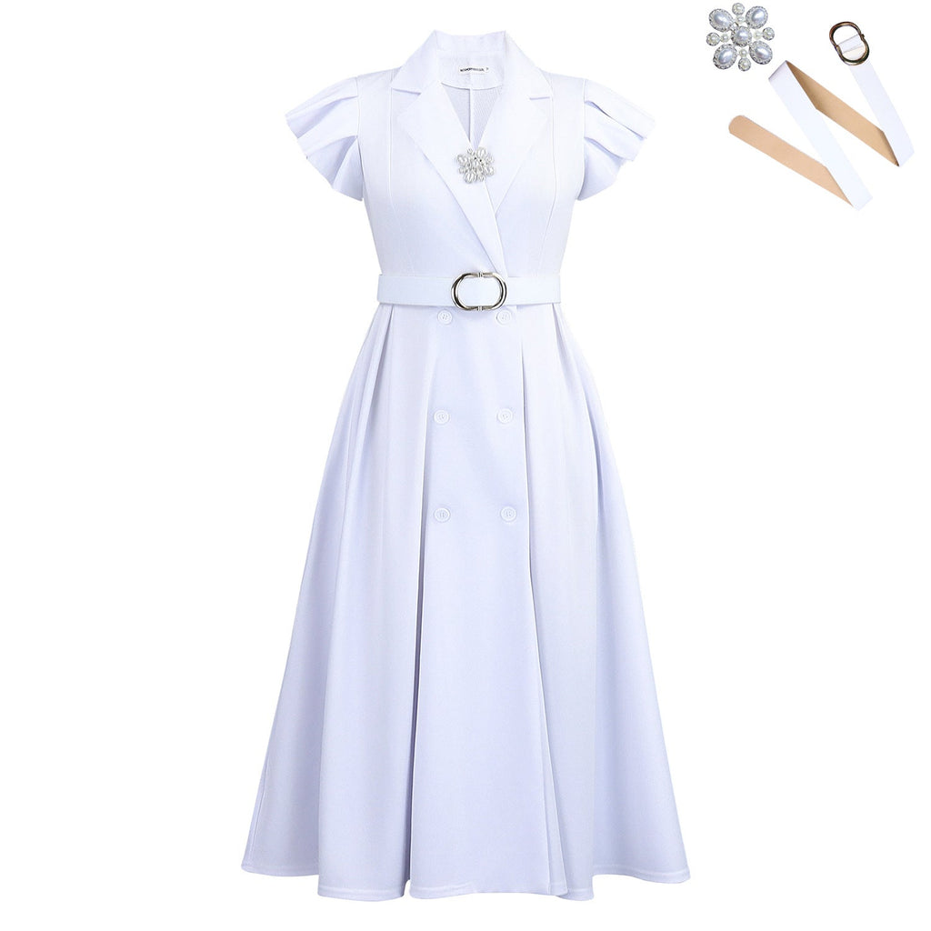 Elegant Summer Collar Elegant Double Breasted Short Sleeve Dress