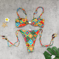 Tube Top Low Waist Three Point Bikini Sexy Backless Lace up Printed Split Swimsuit Women Bikini Bella Mia