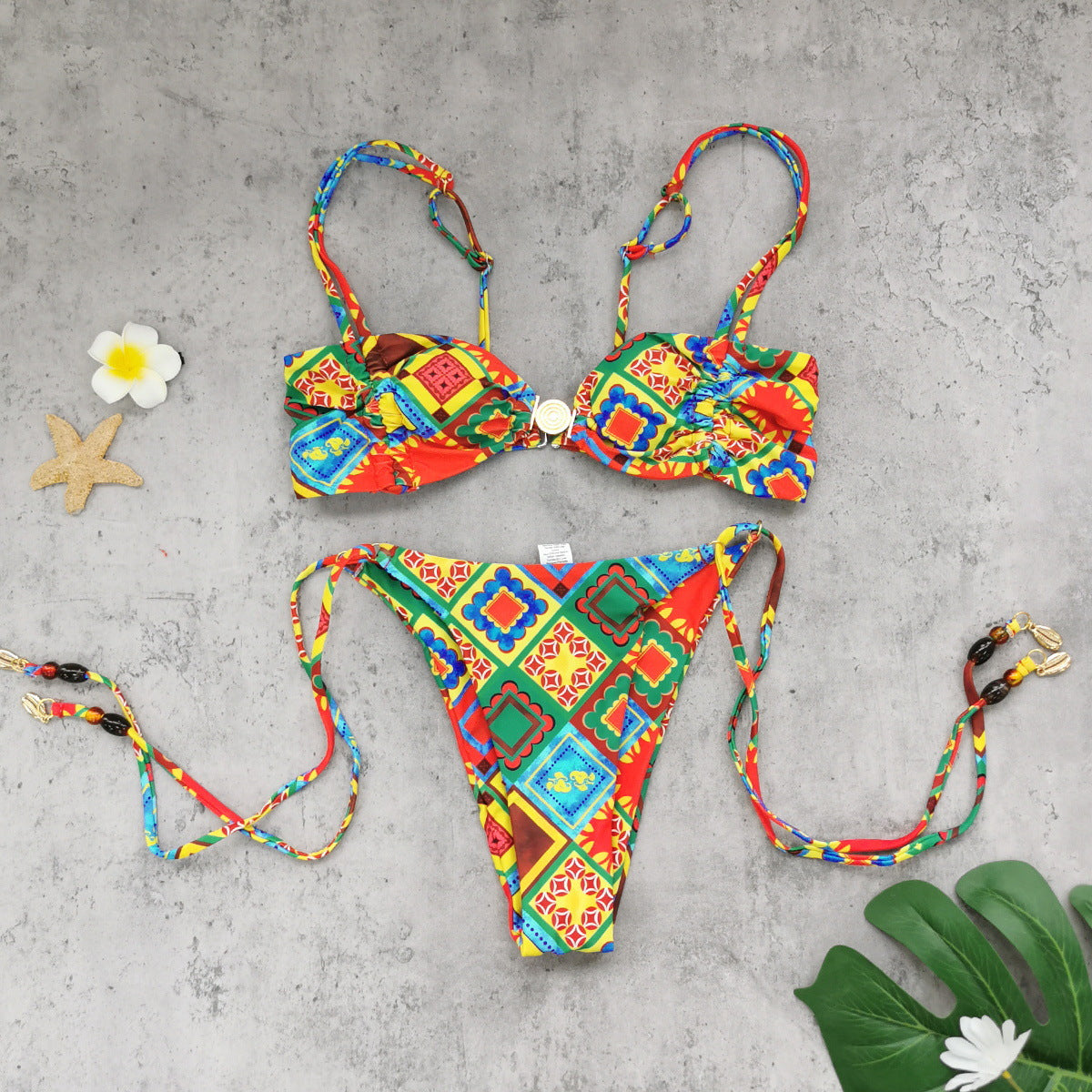 Tube Top Low Waist Three Point Bikini Sexy Backless Lace up Printed Split Swimsuit Women Bikini Bella Mia