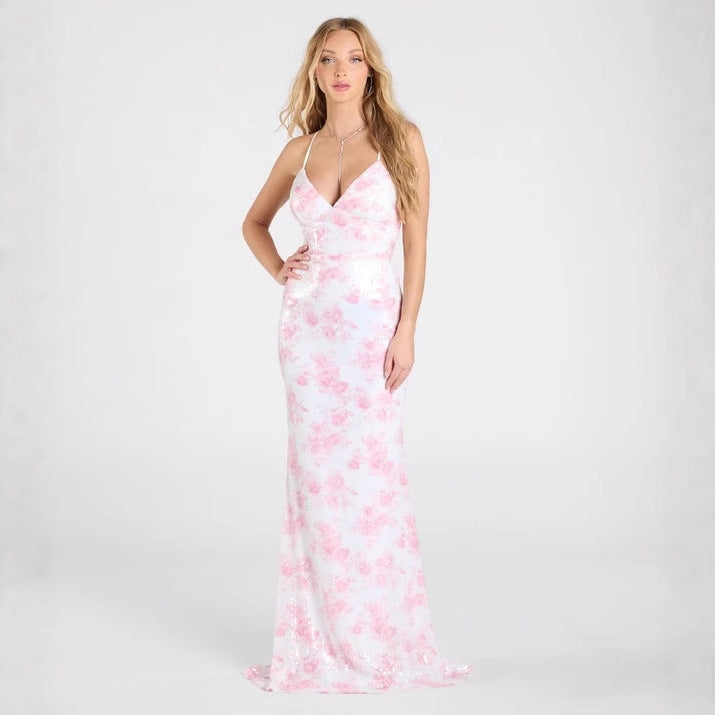 Women Clothing Party Floral Pink Sequin Sexy Dress Dress Evening Dress Bella Mia