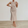 Women Clothes Summer Sexy Satin Dress Pleated Satin Midi Dress Bella Mia