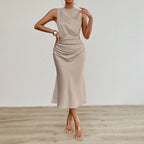 Women Clothes Summer Sexy Satin Dress Pleated Satin Midi Dress Bella Mia