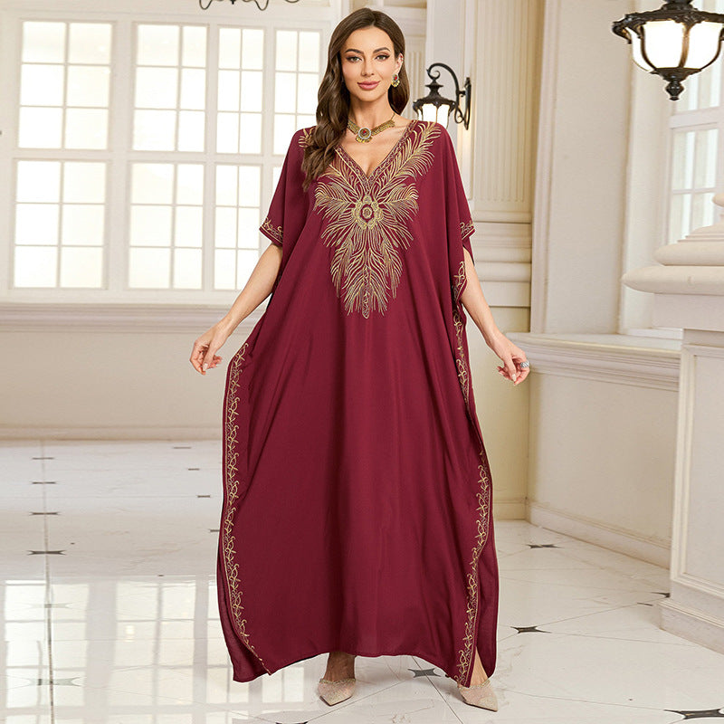 Embroidered Vacation Beach Blouse Maxi Dress Women Casual Dress Beach Cover Up