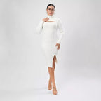 Autumn Women Clothing Half Turtleneck Chest Hollow Out Cutout Design Sweater Skinny Slimming Dress Bella Mia