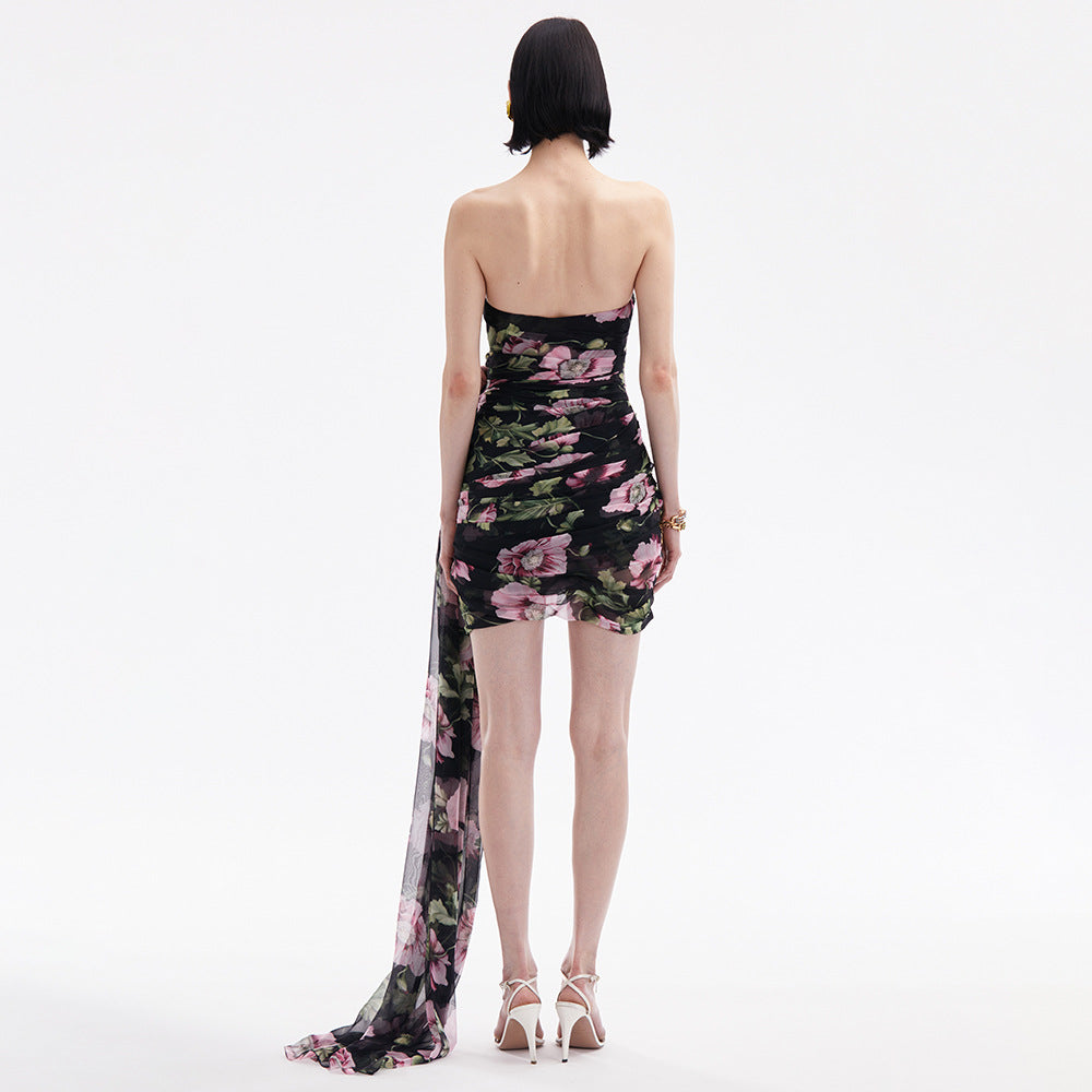Spring Summer Printing Three Dimensional Embroidered Tube Top Dress Mesh Design Bella Mia