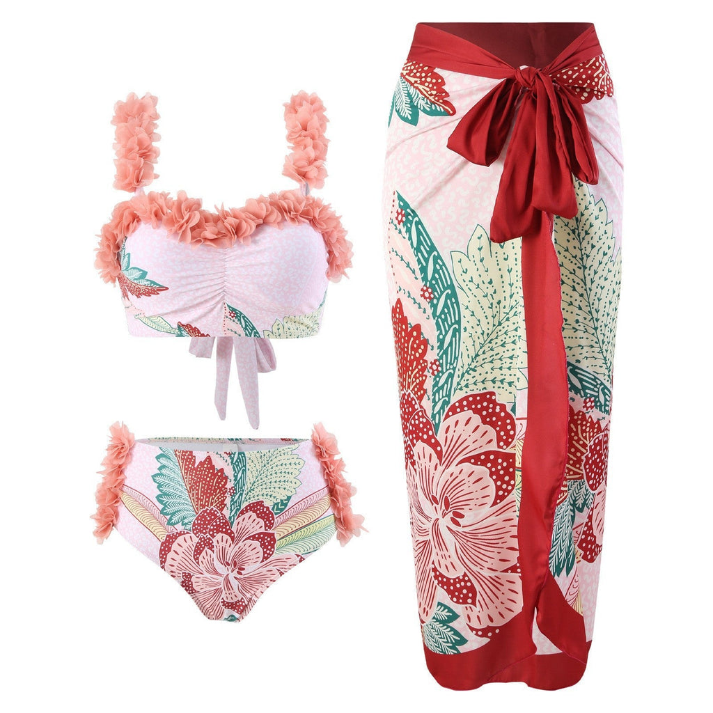 Three Piece Set Swimsuit Customized Printed Steel Bracket Push up Petals Gauze Skirt Swimsuit Women Bella Mia