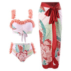 Three Piece Set Swimsuit Customized Printed Steel Bracket Push up Petals Gauze Skirt Swimsuit Women Bella Mia