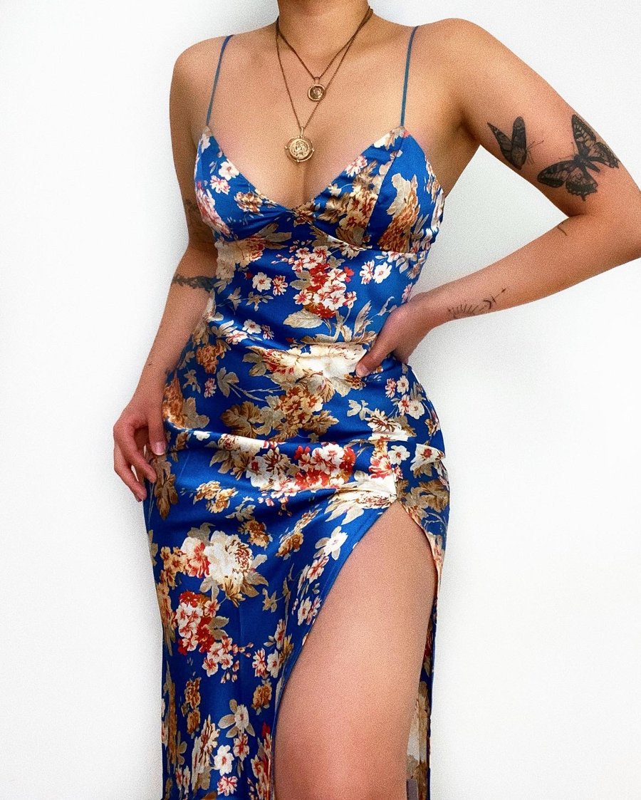 Spring Summer Floral Digital Printed Sexy Slim Strap Dress Bella Mia