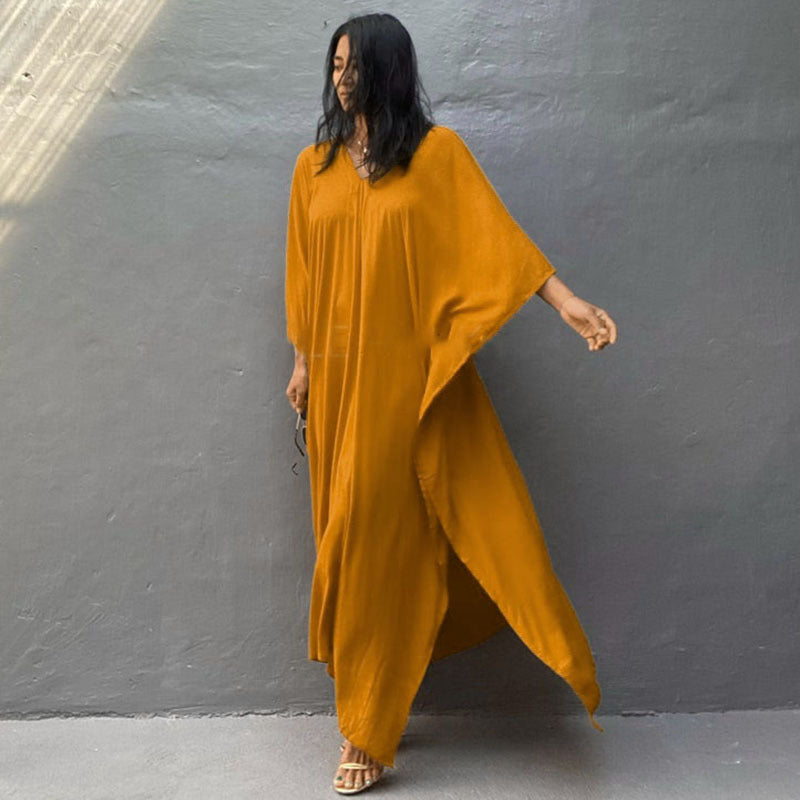 Rayon Solid Color Blouse Seaside Vacation Dress Loose Overclothes Bikini Swimsuit Robe Outer Wear Women Bella Mia