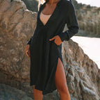 Tencel Bamboo Pullover Sun Protection Beach Jacket Seaside Vacation Bikini Cover Up Swimsuit Blouse Women Bella Mia