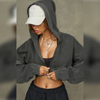 Short Sweater Women Distressed Frayed Cropped Hooded Coat Autumn Winter Solid Color Long Sleeved Top Bella Mia