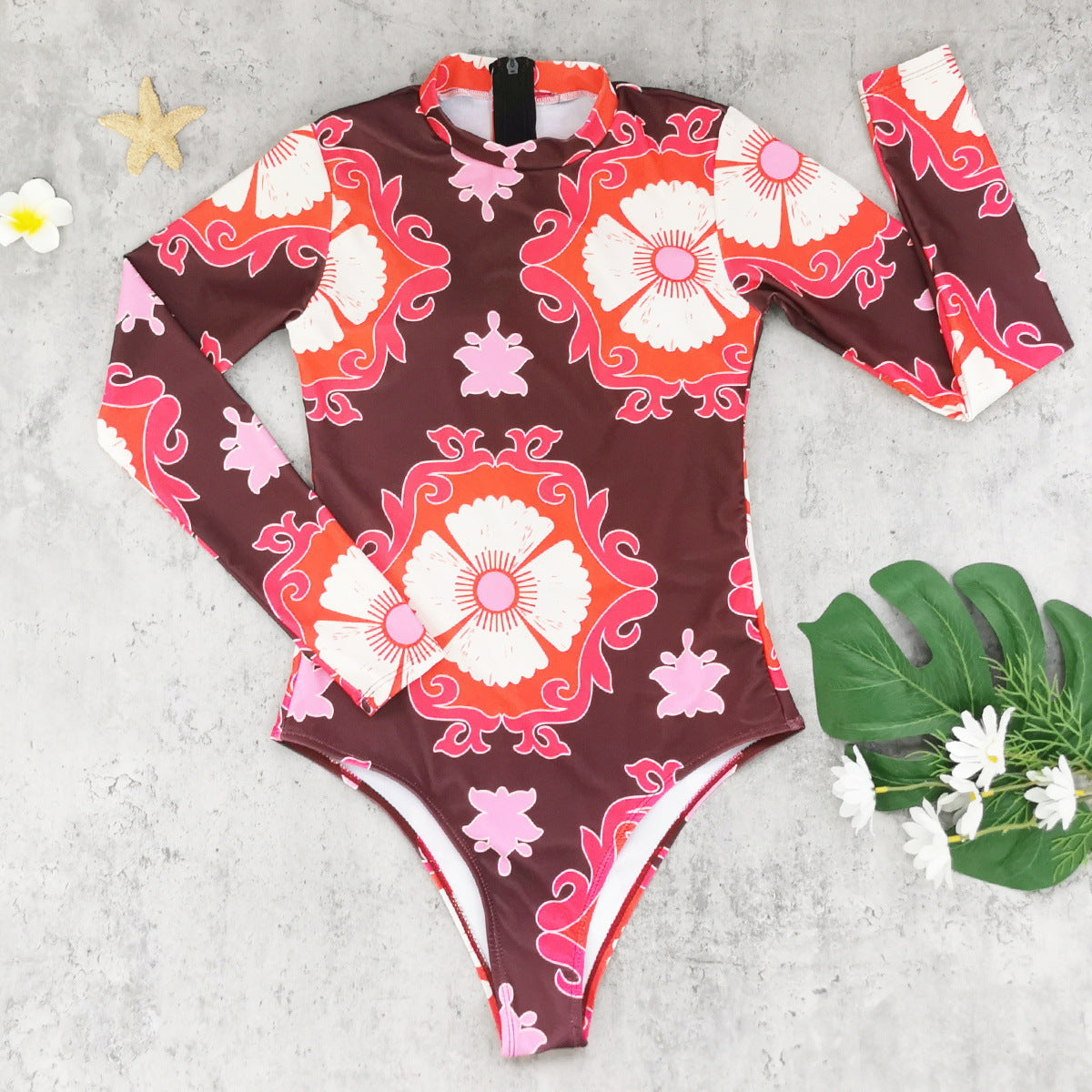 Printed Long Sleeve Zipper Surfing One Piece Swimsuit Bella Mia
