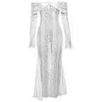 Autumn Winter Women Clothing off Neck Sexy Long Sleeve off Shoulder Lace Hollow Out Cutout out Slim Fit Fishtail Bella Mia