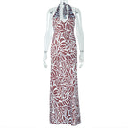 Women Clothing Comfortable Elegant Backless Abstract Printing Suspender Sleeveless U Neck Dress Bella Mia