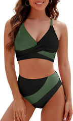 Bikini Contrast Color High Waist Lace up Sexy Split Bikini Swimsuit Swimwear Bella Mia