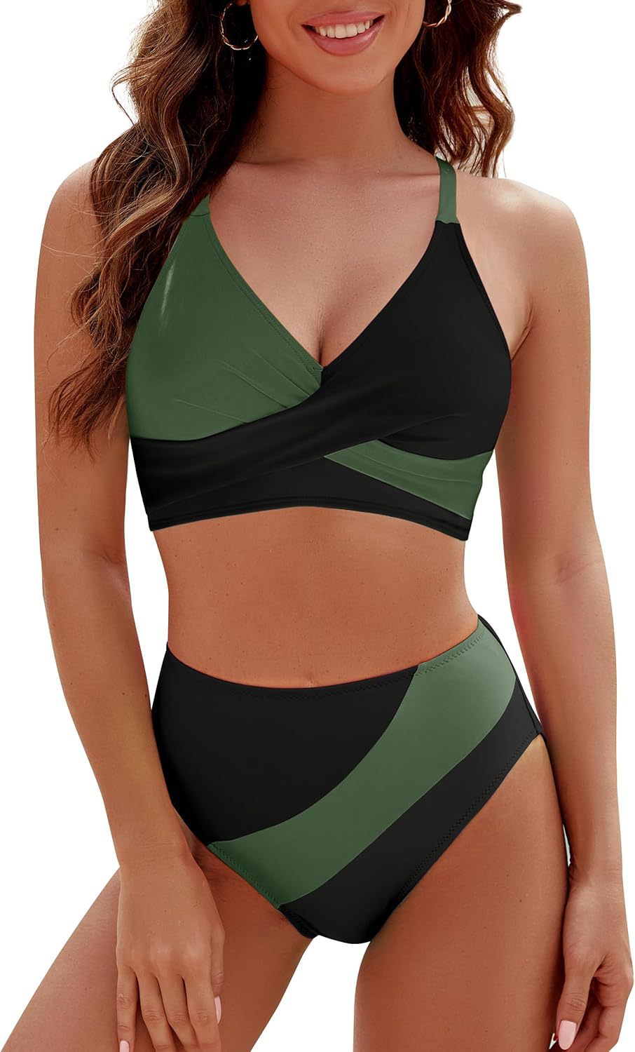 Bikini Contrast Color High Waist Lace up Sexy Split Bikini Swimsuit Swimwear Bella Mia