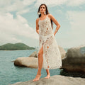 Solid Color Sexy Cutout Strap Beach Cover up Bikini Swimsuit Beach Dress for Women
