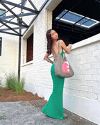 Halter Backless Maxi Dress Knitted Sleeveless Beach Bohemian Long Hollow Out Cutout Dress Women Bella Mia