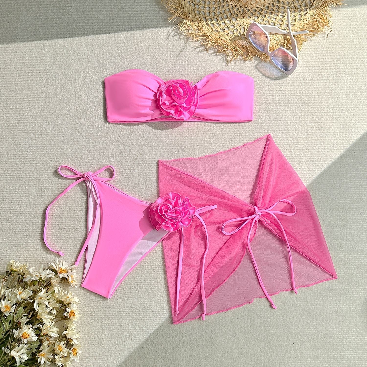 Bikini Sexy Three Piece Set Swimsuit Women Three Dimensional Big Floral Bikini Swimsuit Bella Mia